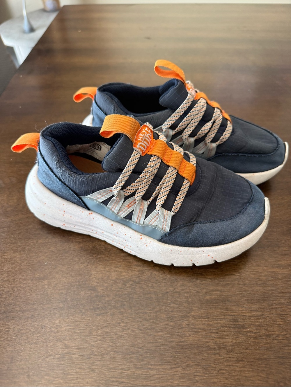 Kids Navy and Orange Hey Dude Sneakers